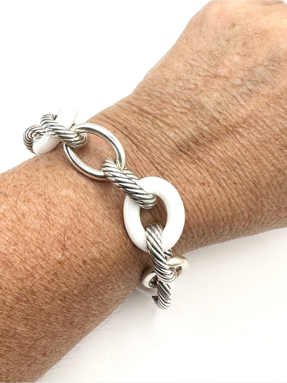 David Yurman Sterling Silver & White Ceramic Oval Link Bracelet RARE - Picture 8 of 10